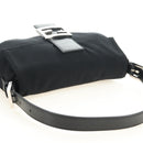 FENDI Mamma Baguette Schultertasche Baumwolle Schwarz Silber Auth 182029SAM-6