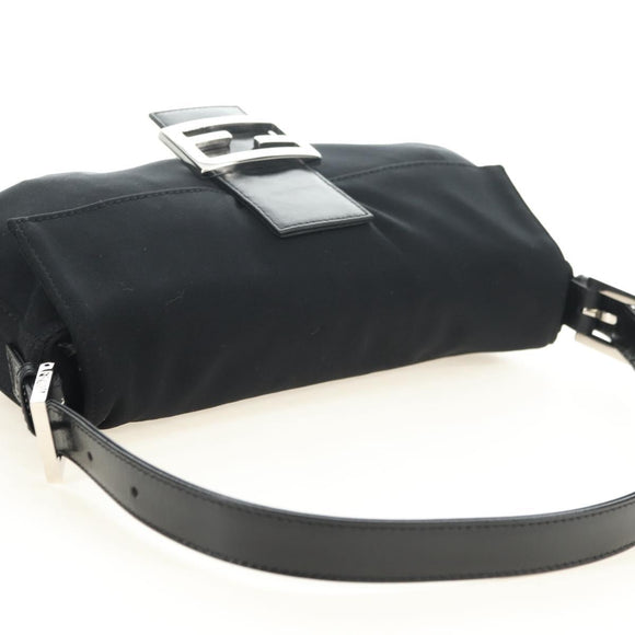FENDI Mamma Baguette Schultertasche Baumwolle Schwarz Silber Auth 182029SAM