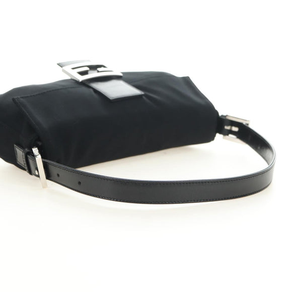 FENDI Mamma Baguette Schultertasche Baumwolle Schwarz Silber Auth 182029SAM