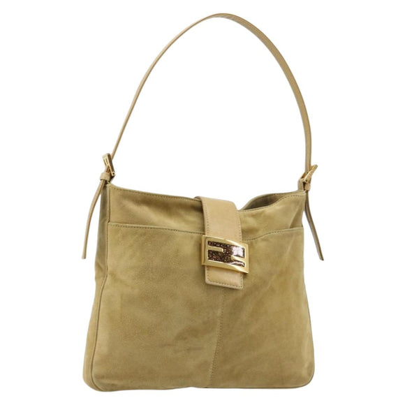 FENDI Mamma Baguette Umhängetasche Wildleder Beige Gold Original 182030V