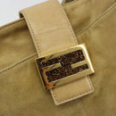 FENDI Mamma Baguette Umhängetasche Wildleder Beige Gold Original 182030V-18