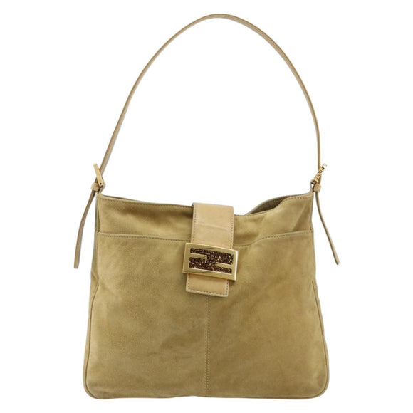 FENDI Mamma Baguette Umhängetasche Wildleder Beige Gold Original 182030V