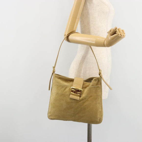 FENDI Mamma Baguette Umhängetasche Wildleder Beige Gold Original 182030V
