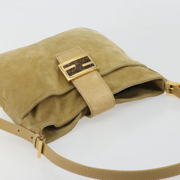 FENDI Mamma Baguette Umhängetasche Wildleder Beige Gold Original 182030V