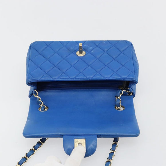 CHANEL Mini Matelasse 19 Chain Bag Lamb Skin Blue Gold CC Auth 182032SAV