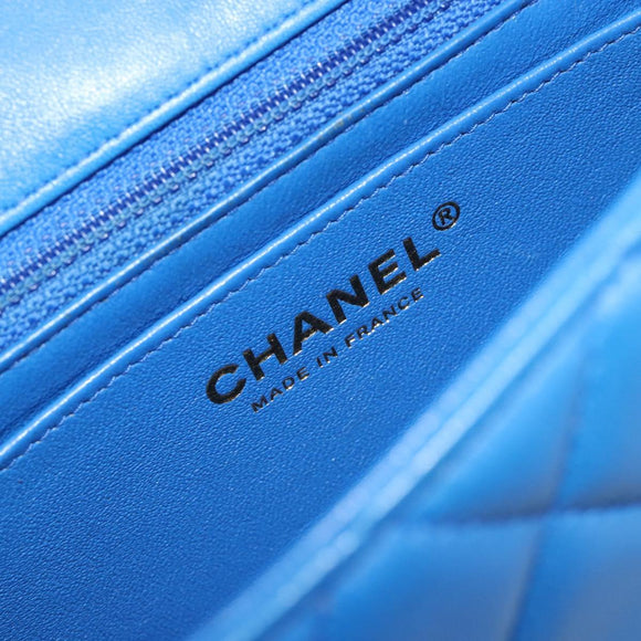 CHANEL Mini Matelasse 19 Chain Bag Lamb Skin Blue Gold CC Auth 182032SAV