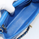 CHANEL Mini Matelasse 19 Chain Bag Lamb Skin Blue Gold CC Auth 182032SAV-18