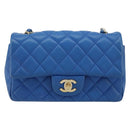 CHANEL Mini Matelasse 19 Chain Bag Lamb Skin Blue Gold CC Auth 182032SAV-2