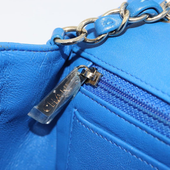 CHANEL Mini Matelasse 19 Chain Bag Lamb Skin Blue Gold CC Auth 182032SAV
