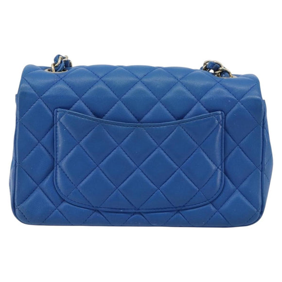 CHANEL Mini Matelasse 19 Chain Bag Lamb Skin Blue Gold CC Auth 182032SAV