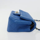 CHANEL Mini Matelasse 19 Chain Bag Lamb Skin Blue Gold CC Auth 182032SAV-4