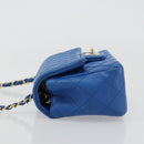 CHANEL Mini Matelasse 19 Chain Bag Lamb Skin Blue Gold CC Auth 182032SAV-5