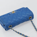 CHANEL Mini Matelasse 19 Chain Bag Lamb Skin Blue Gold CC Auth 182032SAV-6