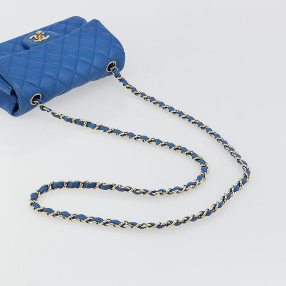 CHANEL Mini Matelasse 19 Chain Bag Lamb Skin Blue Gold CC Auth 182032SAV