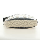 CHANEL Camelia Shoulder Bag Coated Canvas White Black CC Auth 182034SAV-10