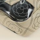 CHANEL Camelia Shoulder Bag Coated Canvas White Black CC Auth 182034SAV-12
