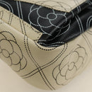 CHANEL Camelia Shoulder Bag Coated Canvas White Black CC Auth 182034SAV-13