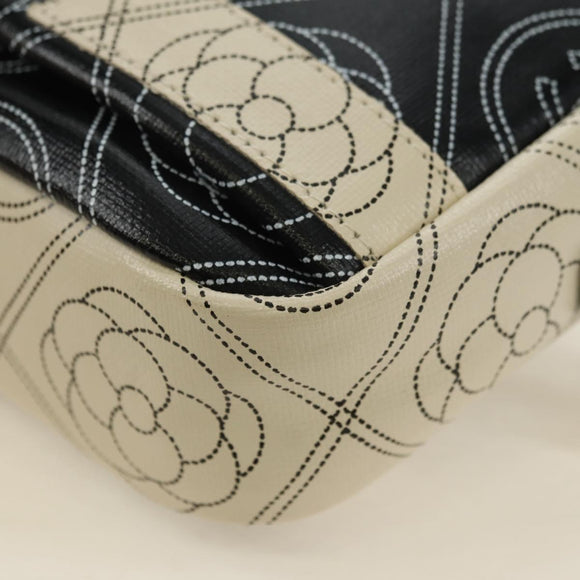 CHANEL Camelia Shoulder Bag Coated Canvas White Black CC Auth 182034SAV