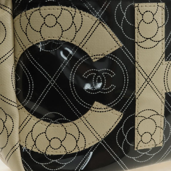 CHANEL Camelia Shoulder Bag Coated Canvas White Black CC Auth 182034SAV