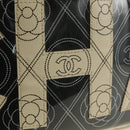CHANEL Camelia Shoulder Bag Coated Canvas White Black CC Auth 182034SAV-16