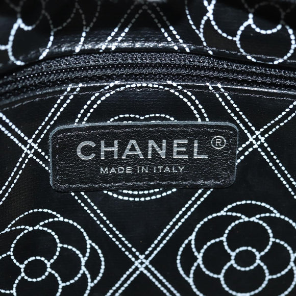 CHANEL Camelia Shoulder Bag Coated Canvas White Black CC Auth 182034SAV