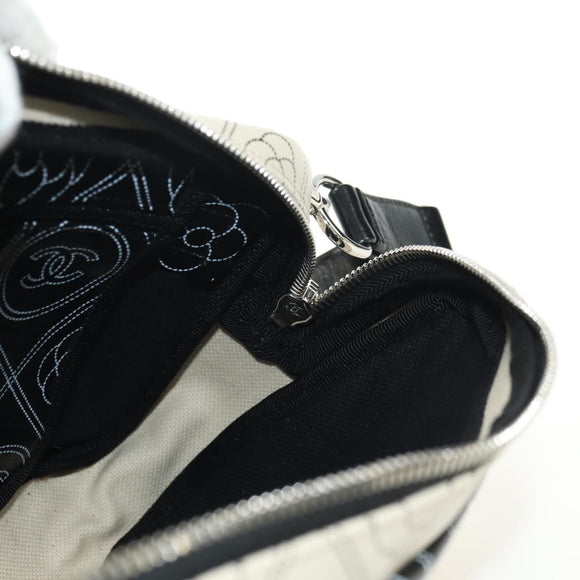 CHANEL Camelia Shoulder Bag Coated Canvas White Black CC Auth 182034SAV