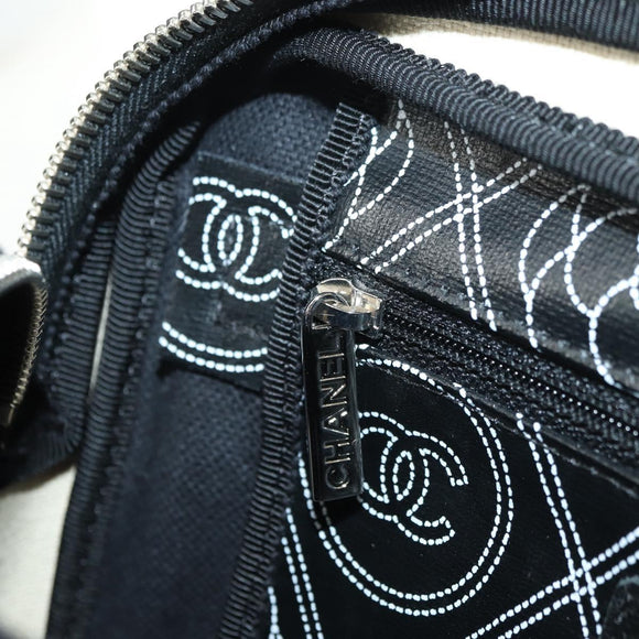 CHANEL Camelia Shoulder Bag Coated Canvas White Black CC Auth 182034SAV