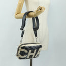 CHANEL Camelia Shoulder Bag Coated Canvas White Black CC Auth 182034SAV-26