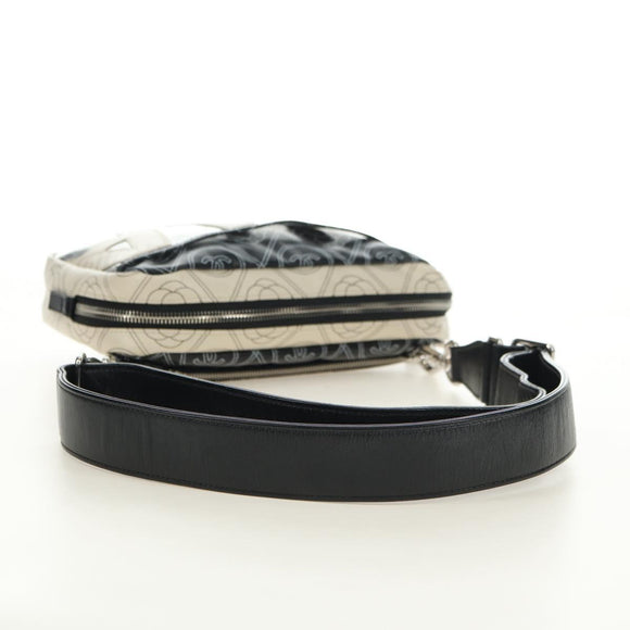 CHANEL Camelia Shoulder Bag Coated Canvas White Black CC Auth 182034SAV