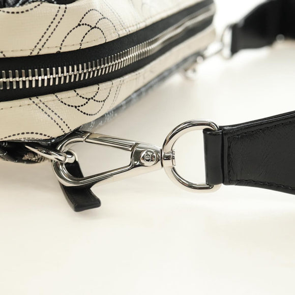CHANEL Camelia Shoulder Bag Coated Canvas White Black CC Auth 182034SAV