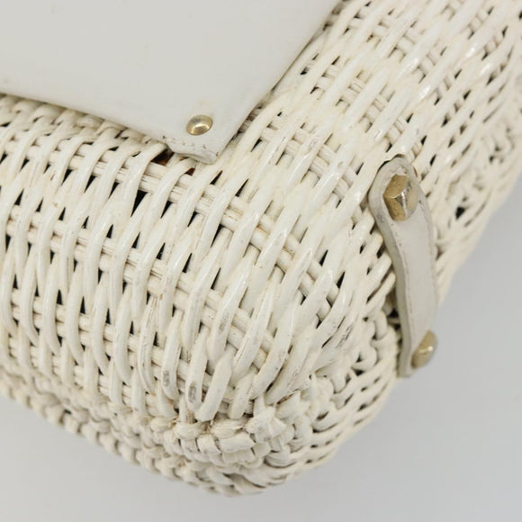 Salvatore Ferragamo Gancini Hand Bag Rattan White Gold Auth 182039A