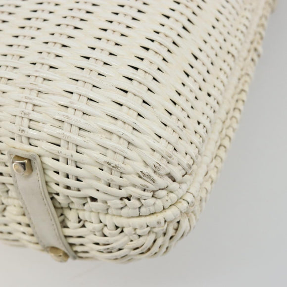 Salvatore Ferragamo Gancini Hand Bag Rattan White Gold Auth 182039A