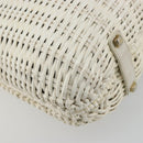 Salvatore Ferragamo Gancini Hand Bag Rattan White Gold Auth 182039A-13