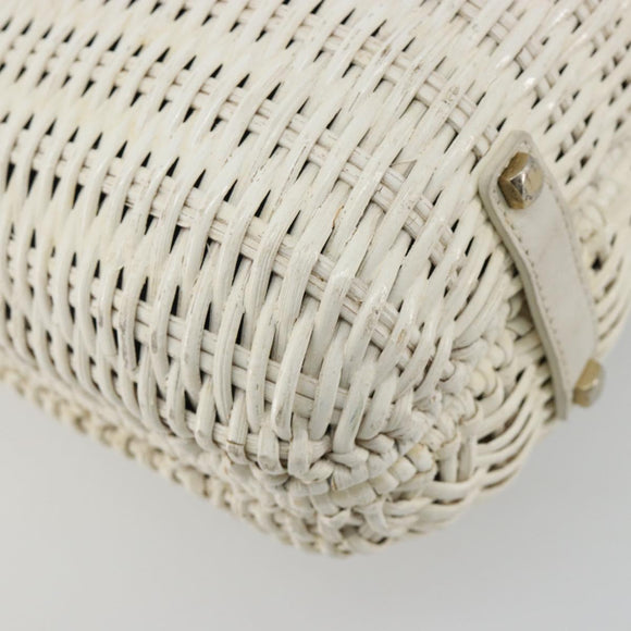Salvatore Ferragamo Gancini Hand Bag Rattan White Gold Auth 182039A