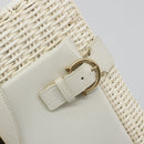 Salvatore Ferragamo Gancini Hand Bag Rattan White Gold Auth 182039A-14