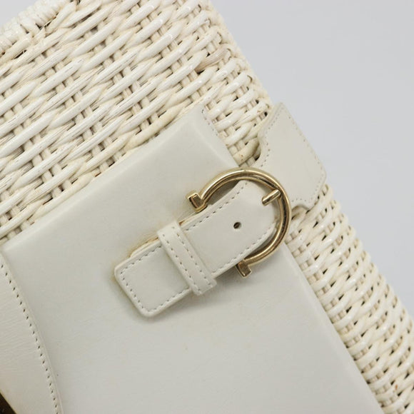 Salvatore Ferragamo Gancini Hand Bag Rattan White Gold Auth 182039A