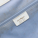 Salvatore Ferragamo Gancini Hand Bag Rattan White Gold Auth 182039A-16
