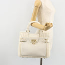 Salvatore Ferragamo Gancini Hand Bag Rattan White Gold Auth 182039A-23