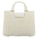 Salvatore Ferragamo Gancini Hand Bag Rattan White Gold Auth 182039A-3