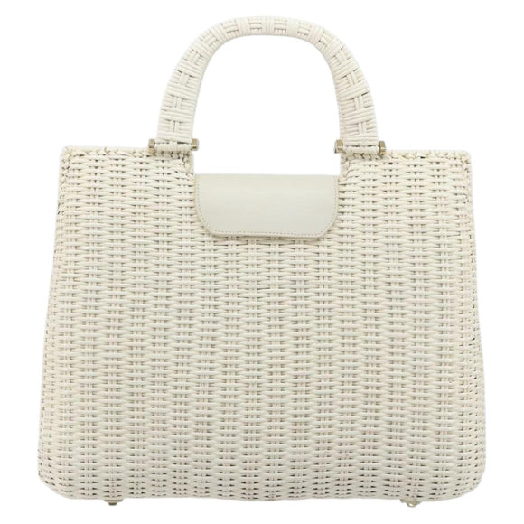 Salvatore Ferragamo Gancini Hand Bag Rattan White Gold Auth 182039A