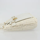 Salvatore Ferragamo Gancini Hand Bag Rattan White Gold Auth 182039A-5