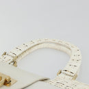 Salvatore Ferragamo Gancini Hand Bag Rattan White Gold Auth 182039A-8