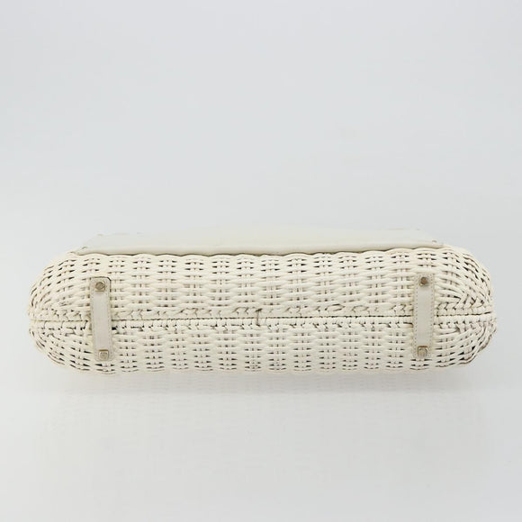 Salvatore Ferragamo Gancini Hand Bag Rattan White Gold Auth 182039A