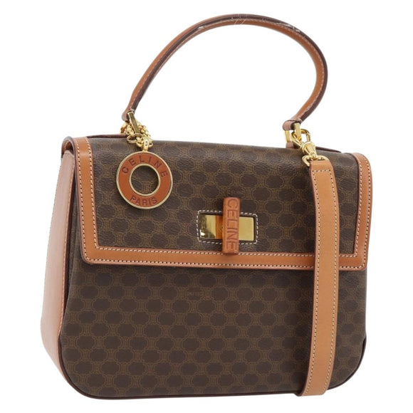 CELINE Macadam Canvas Hand Bag PVC Leather 2way Brown Gold Auth 182040A