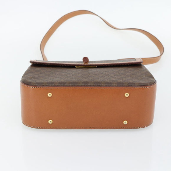 CELINE Macadam Canvas Hand Bag PVC Leather 2way Brown Gold Auth 182040A
