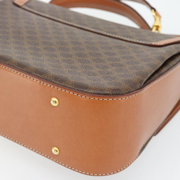 CELINE Macadam Canvas Hand Bag PVC Leather 2way Brown Gold Auth 182040A