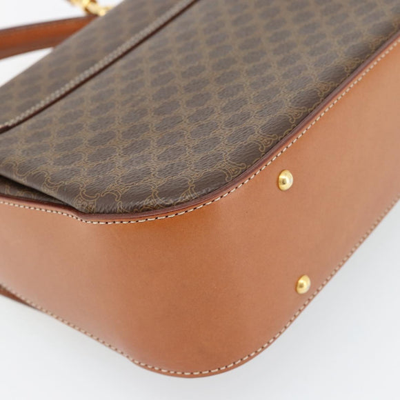 CELINE Macadam Canvas Hand Bag PVC Leather 2way Brown Gold Auth 182040A