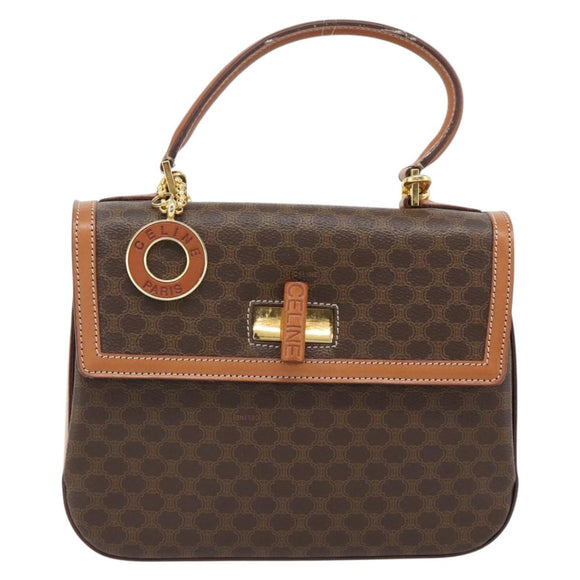 CELINE Macadam Canvas Hand Bag PVC Leather 2way Brown Gold Auth 182040A