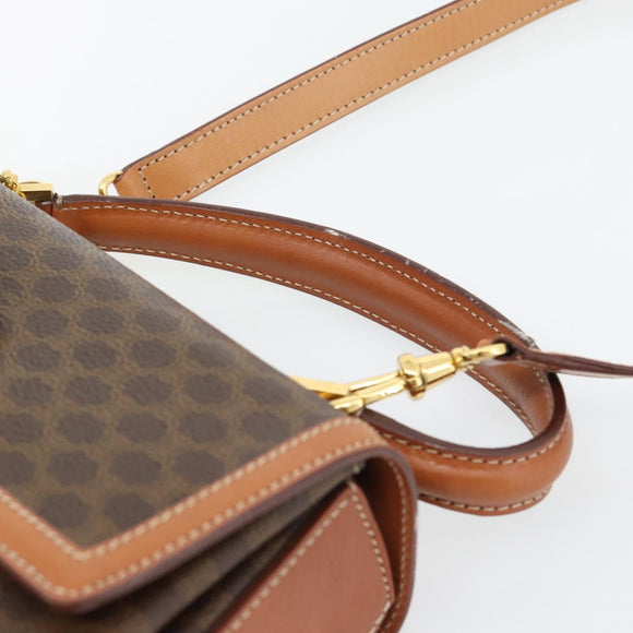 CELINE Macadam Canvas Hand Bag PVC Leather 2way Brown Gold Auth 182040A