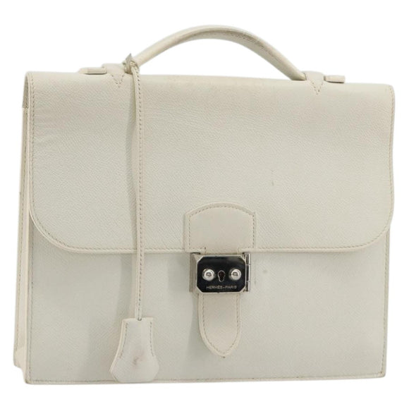 HERMES Sac Adepeche 27 Hand Bag Leather White Silver Auth 182041A